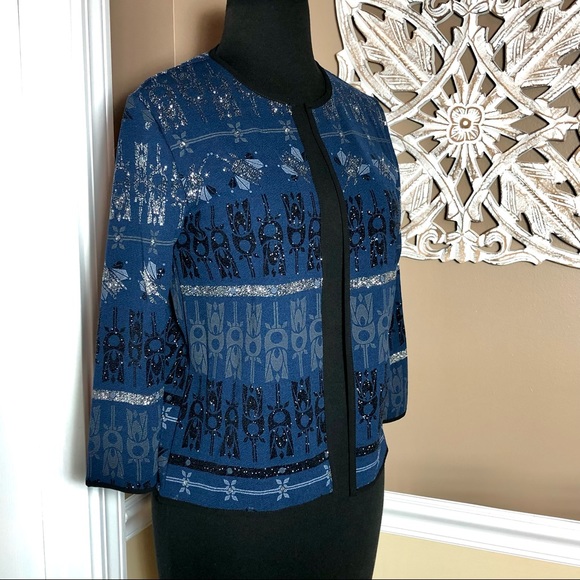 ⭐️ NWT LulaRoe Elegant Collection Stella Bolero Jacket Navy Black Silver Glitter - Picture 4 of 14